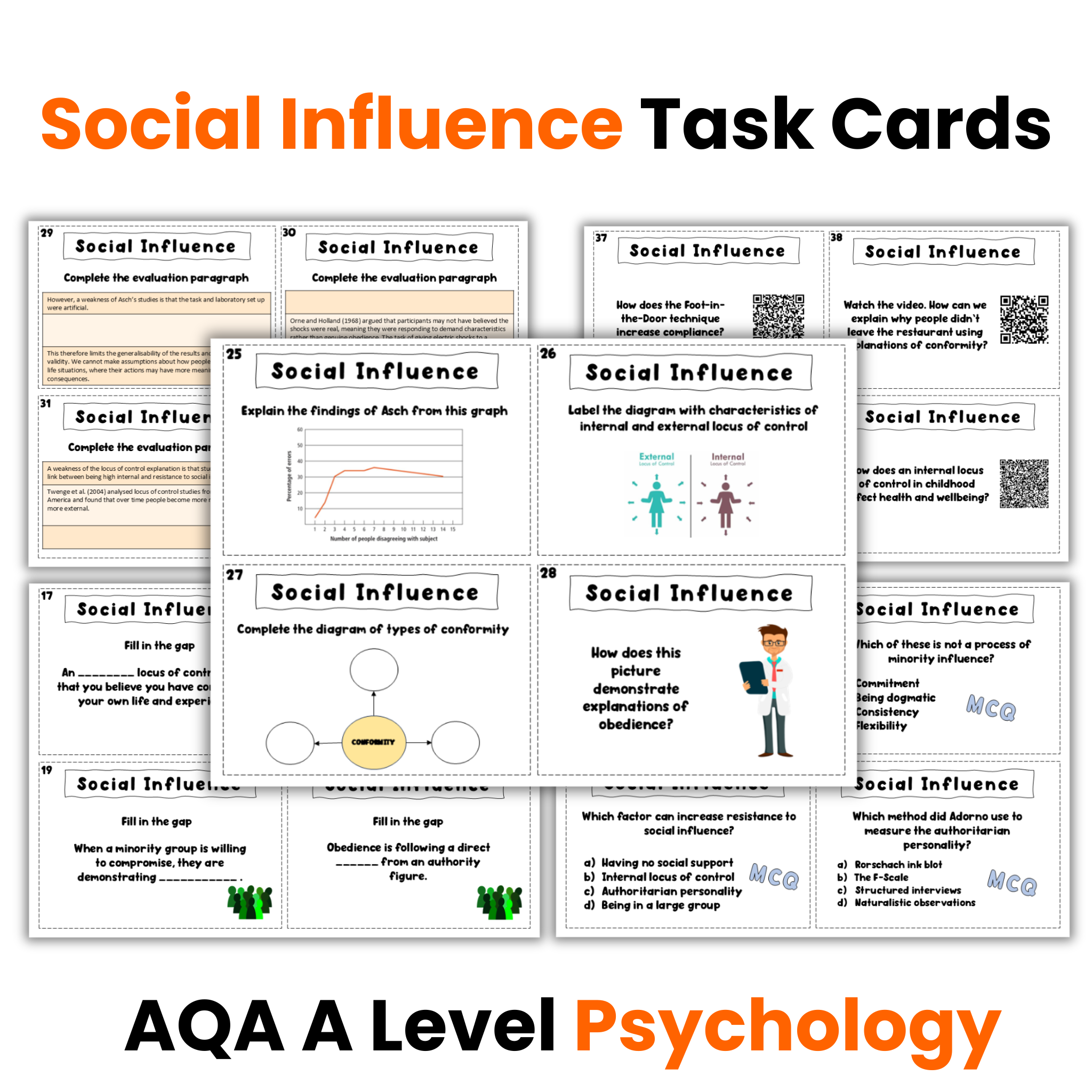 Social Influence Revision Activity | Task Cards | A Level Psychology (AQA)